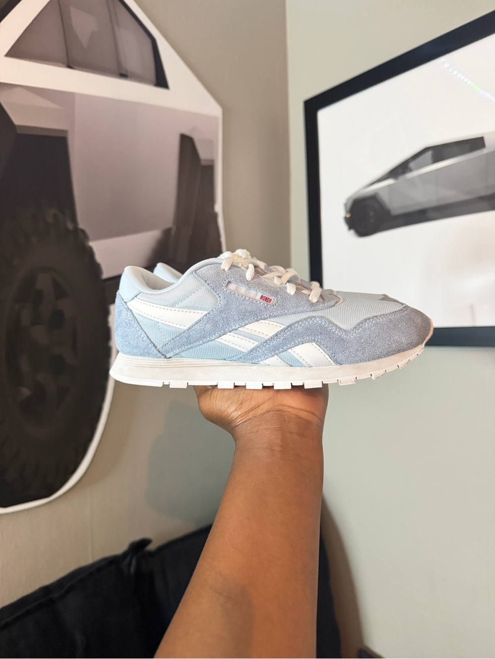 Reebok Light Blue and White Retro Runner